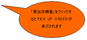 円形吹き出し: 「搬出依頼書」をクリックするとPICK UP ORDERが表示されます